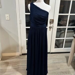 Chic One-Shoulder Navy Dress
